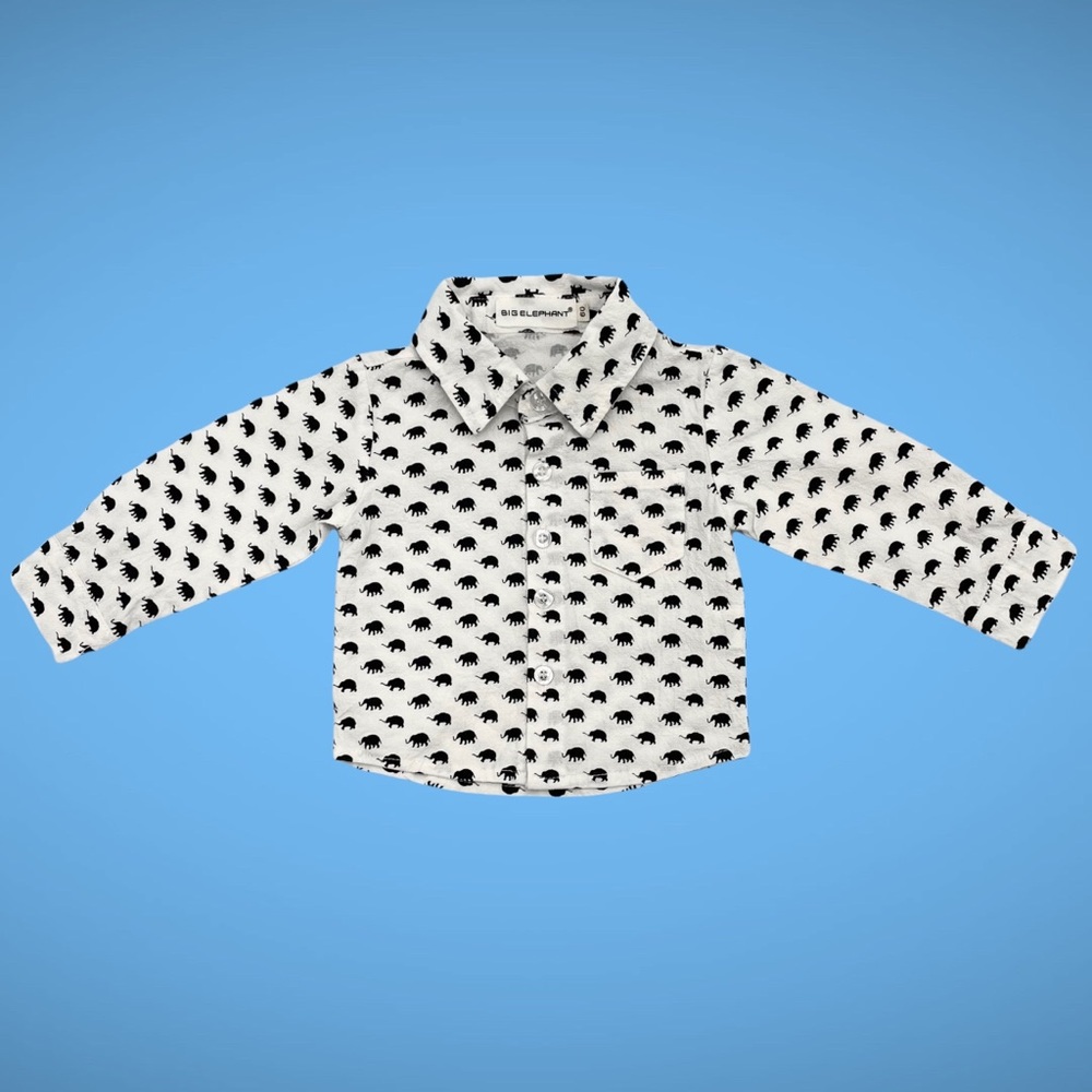 Big Elephant Button-Up Shirt Baby 3-6 Months Child Novelty Print Pattern Cotton - Picture 2 of 9